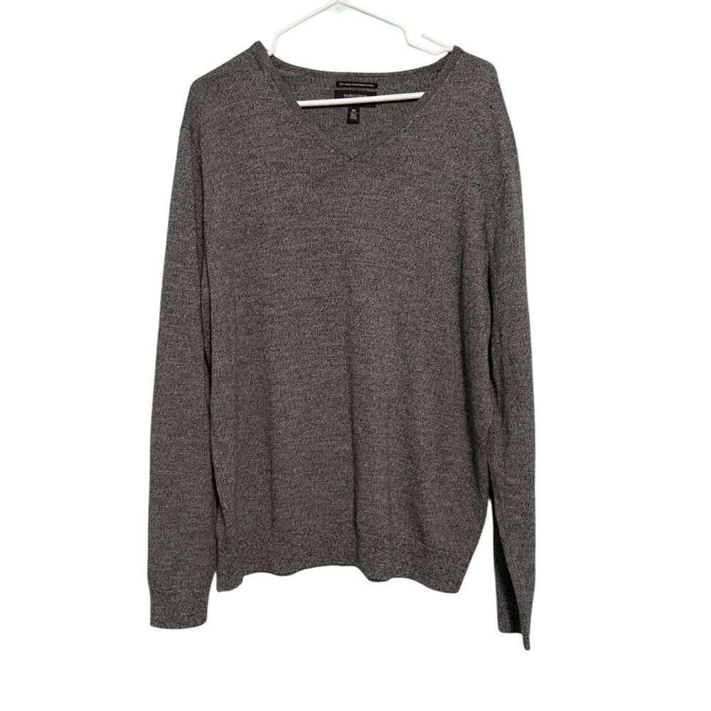 Nordstrom Men's Shop V-Neck 100% Italian Merino Wool Sweater Dk Gray Size XL